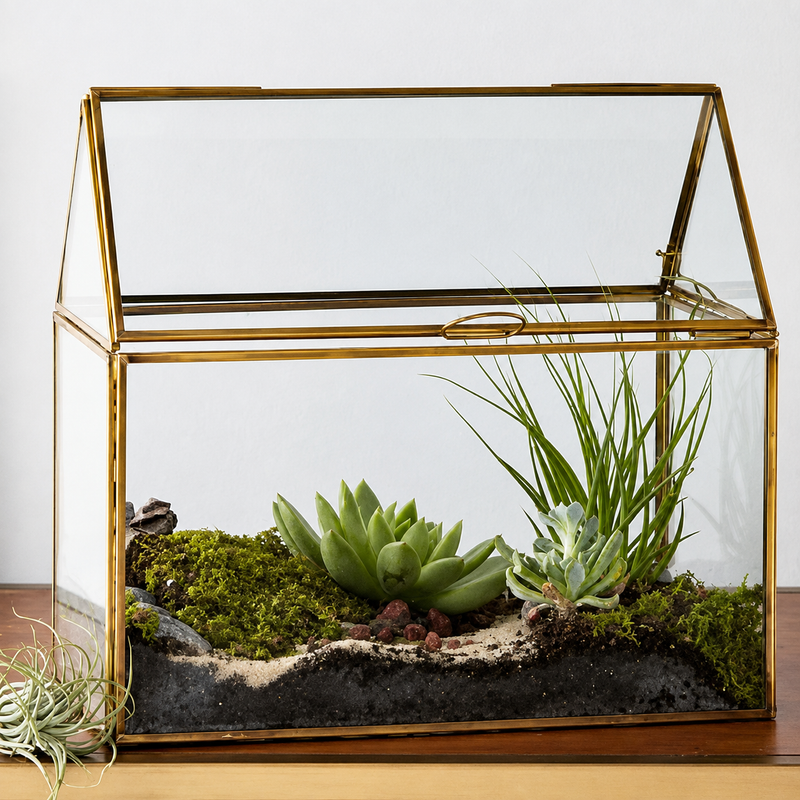 Terrarium géométrique en verre teinté fait main